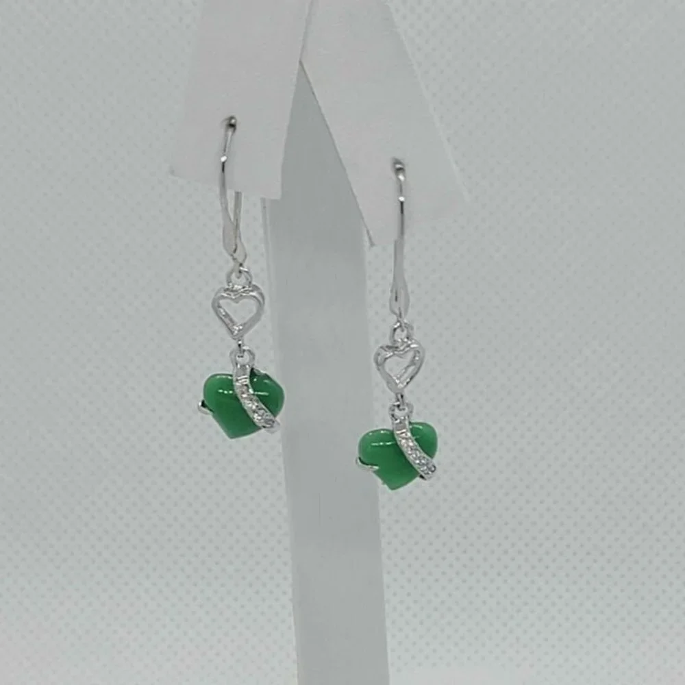 Sterling Silver 925 Heart Jade Earrings